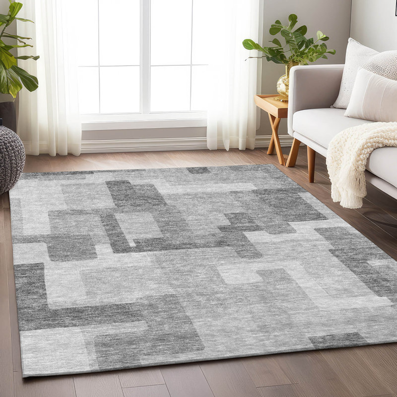 Tapis argenté de qualité supérieure lavable à la machine Tweedy, Rectangle 5 pi x 7 pi 6 po