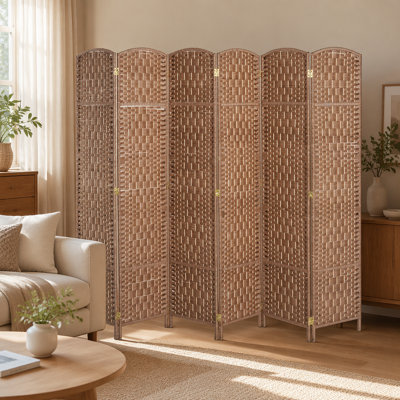 6' Tall Wicker Weave 6 Panel Room Divider Privacy Screen for Enhanced Privacy and Versatile Home Decor, Natural Finish