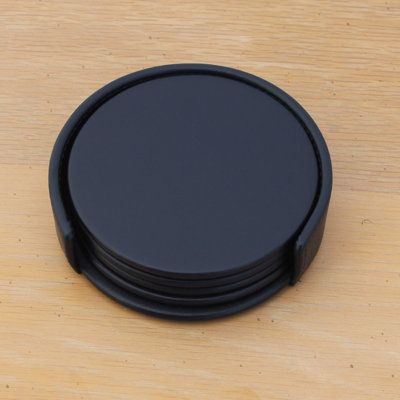 Leather Round 4 Piece Coaster Set