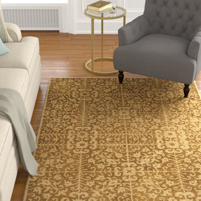 Tapis doré / beige en laine touffeté à la main Dunbar, Rectangle 11 pi x 17 pi