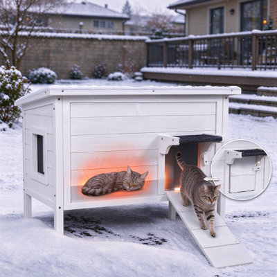 Maison pour chat d'extérieur en bois avec isolation toutes saisons, toit en asphalte imperméable, doublure chaude et amovible et conception surélevée