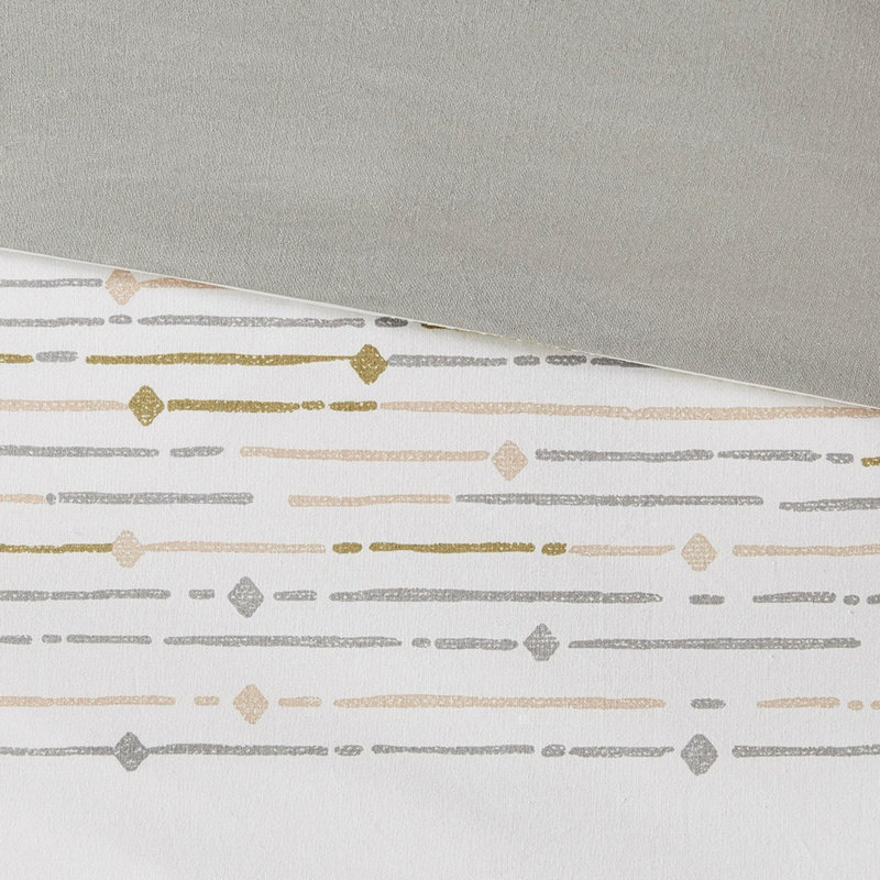 Édredon 100% coton imprimé gris avec ornement chic et moderne, Gris, Édredon double et 2 taies décoratives