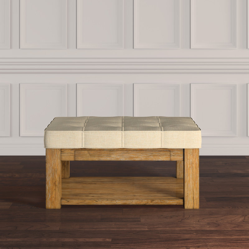 Arthuro Upholstered Ottoman, Heathered Beige Linen, Natural