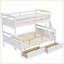 Lit superposé simple au-dessus de double en bois de pin massif avec 2 tiroirs, barrière de sécurité, aucun sommier requis, blanc-1529674930