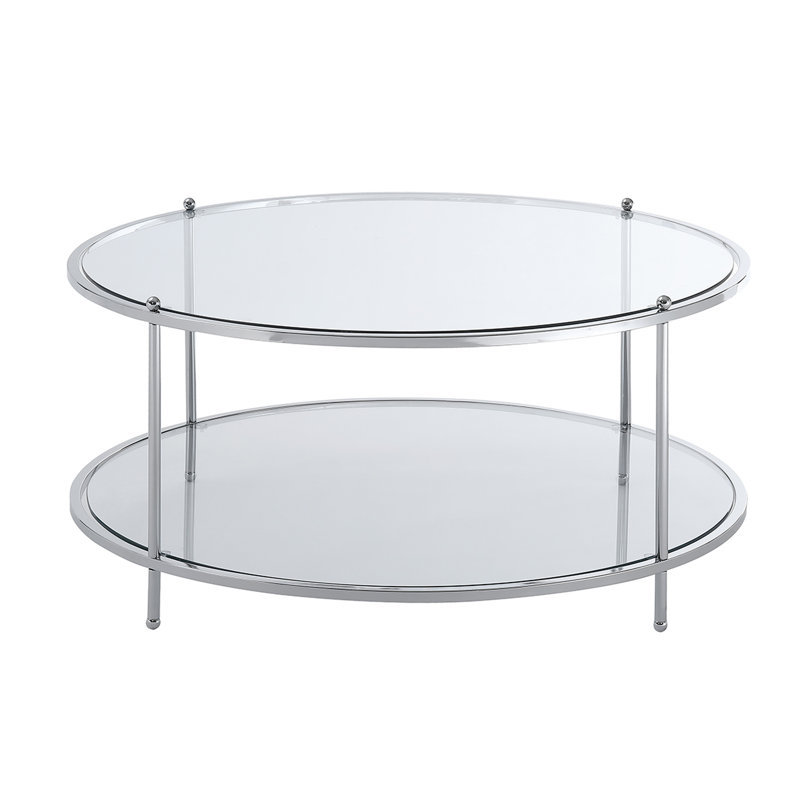 Urbanski Round Glass Coffee Table with Shelf, Chrome