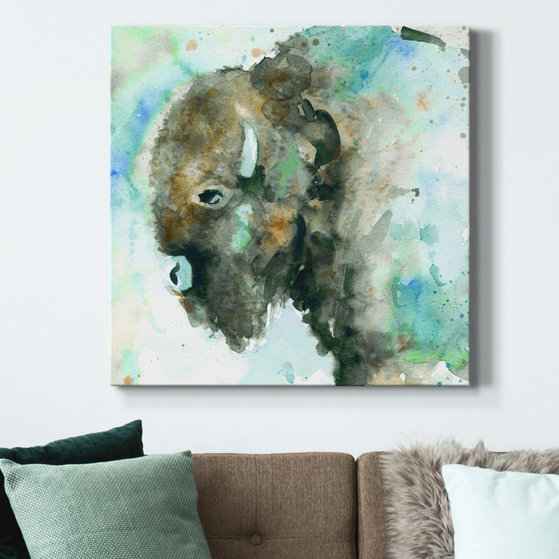 Buffalo on Blue - Reproduction d'art sur toile tendue, H 40 po x l 40 po x P 1 po