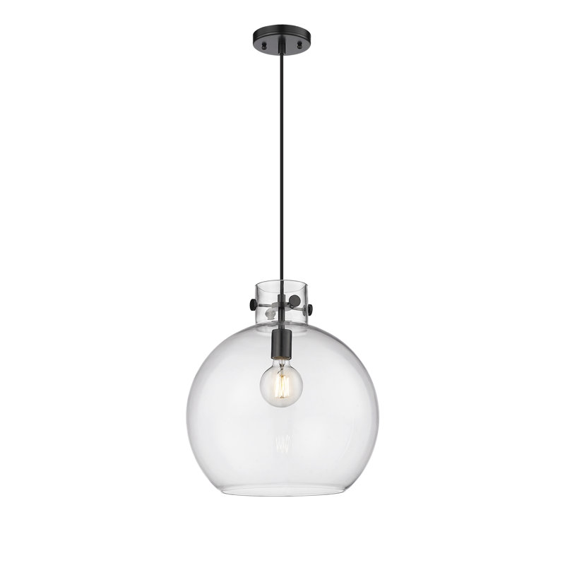 Luminaire suspendu à cordon 1 lumière 10 po Lantz, H 15,38 po x l 14 po x P 14 po, Transparent, Noir mat