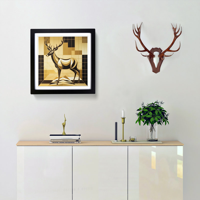 Deer Art Deco - Framed Print, Black