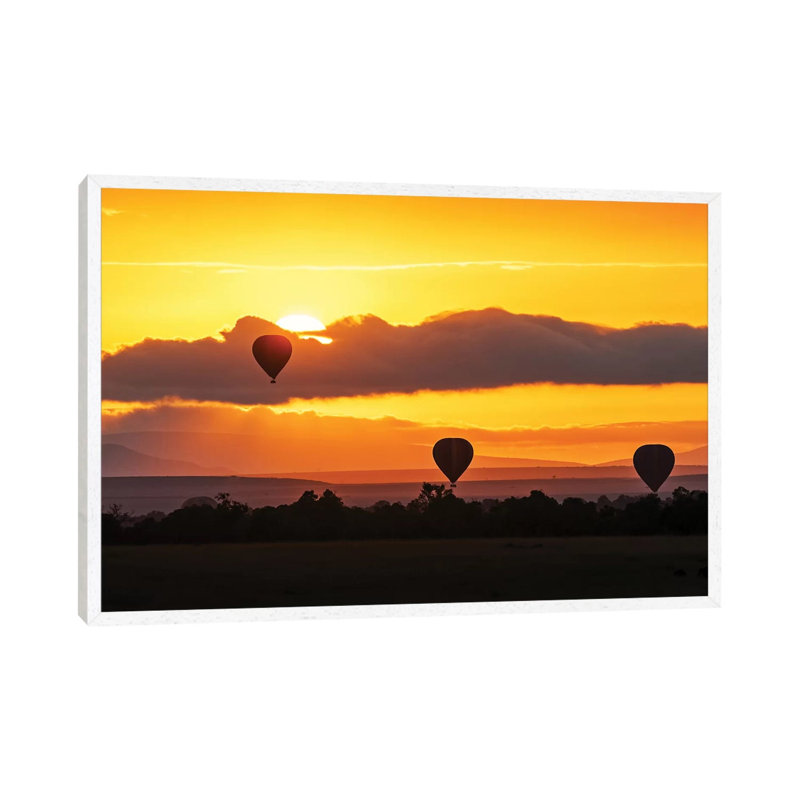 Hot Air Balloons In Surise Orange Africa Sky by Susan Richey - Gallery-Wrapped Canvas Giclée on Canvas, White Framed
