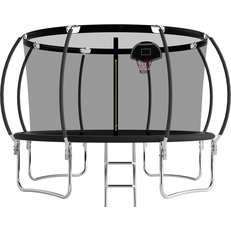 SENCHO GINSYTALIOR Round Backyard Trampoline with Safety Enclosure, Black