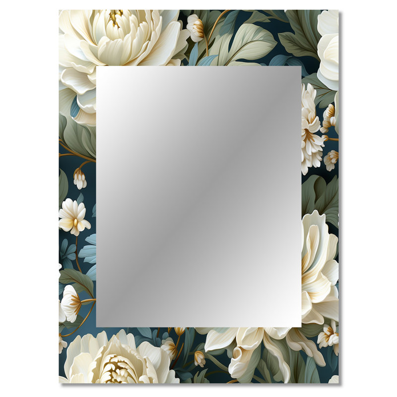 Cedri beige et vert naturel damassé sérénité - miroir floral, miroir mural floral unique, impression d'art en métal
