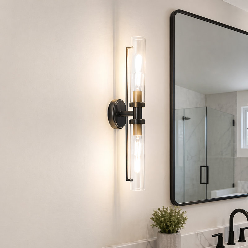 Barre d'éclairage de salle de bain 2 lumières Katya, Oxyde noir
