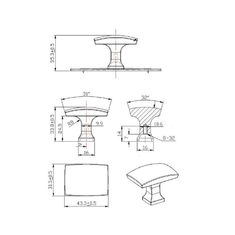 Rectangle Knob, Chrome