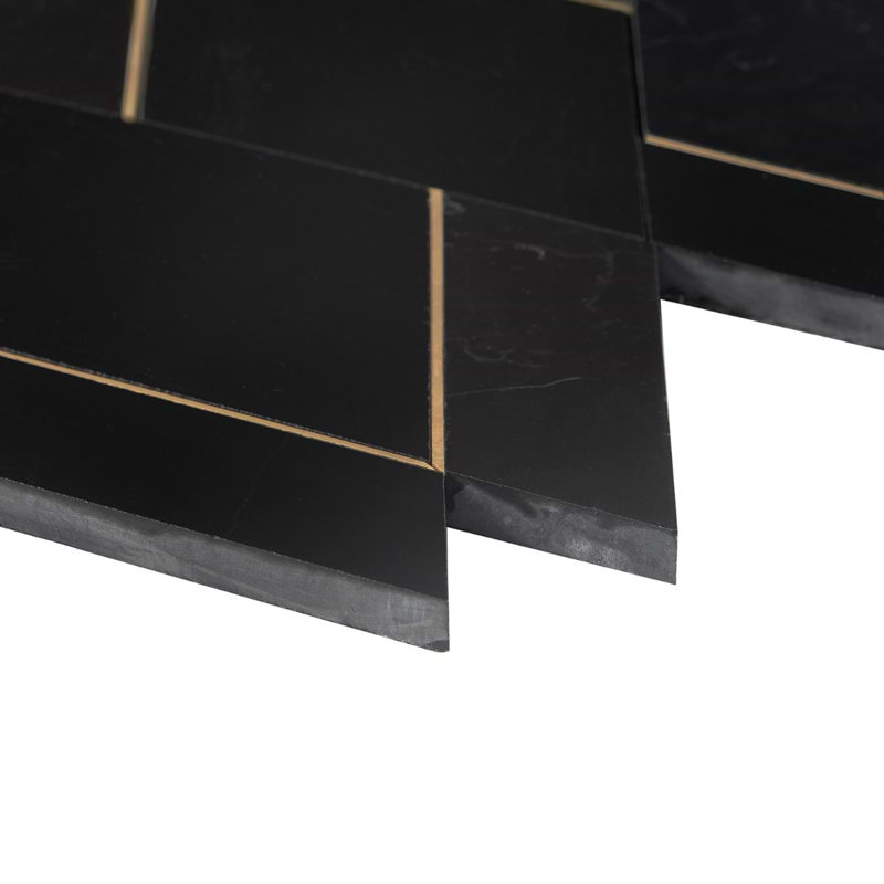 Enver Polished Marble And Brass Mosaic, Nero/Brass