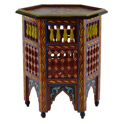Handmade Moroccan Wood Table Moucharabi Red