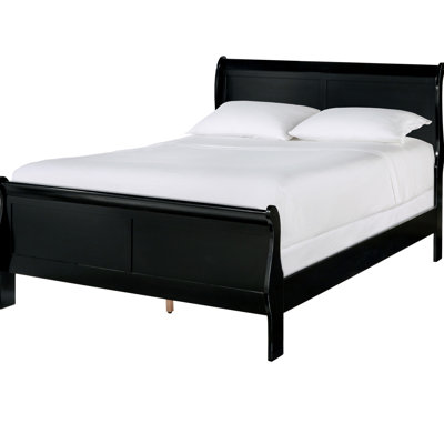 Lit double noir de style traditionnel pour chambre à coucher, lit en bois, avec tête de lit et rails, assemblage requis, sommier tapissier requis, finition requise