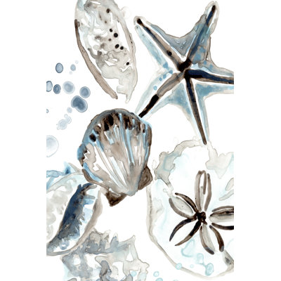 Cerulean Seashells I by June Erica Vess - Painting on Canvas