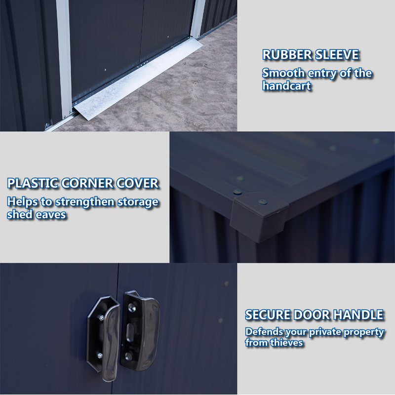 Dark Gray 8 x 6 FT Metal Outdoor Storage Shed with Sliding Doors