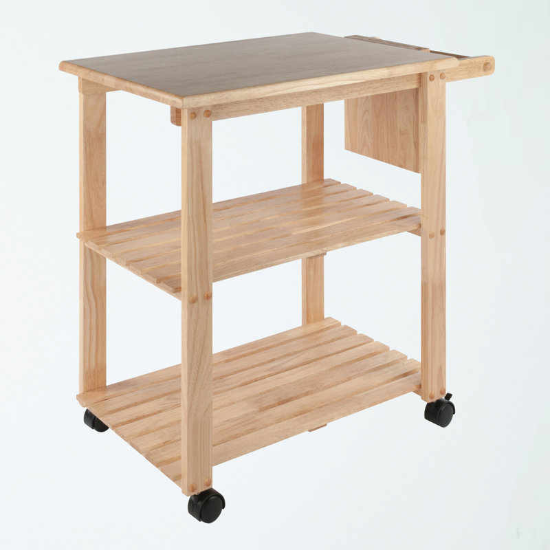 Mario Wheeled Utility Cart with Pull-Out Cutting Board in Natural, 31.80" H X 26.85" W X 20.35" D