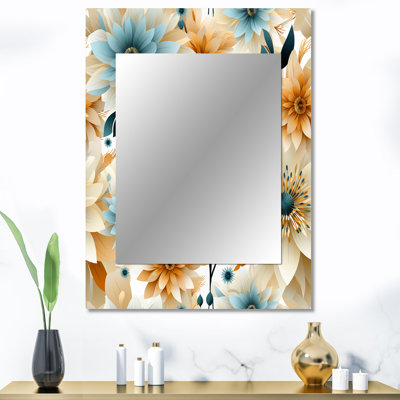 «Jacobsen» bleu et beige géométrique fusion florale élégante - miroir mural décoratif floral, miroir de chalet, impression d'art en métal