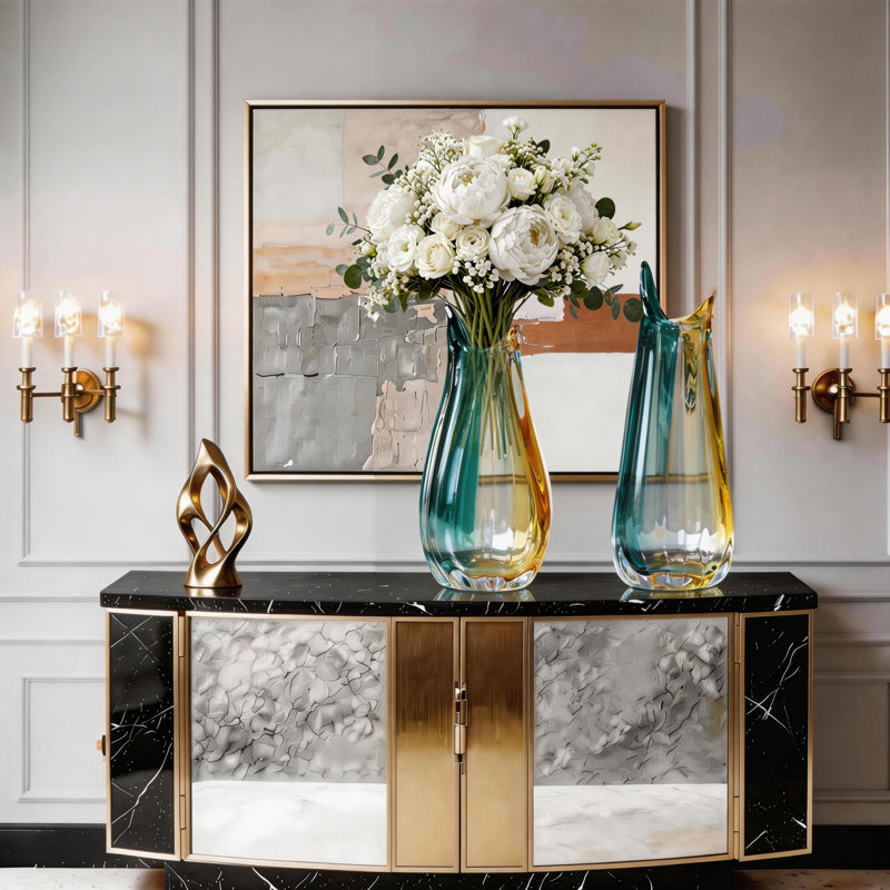 Hand Blown Glass Flower vases Unique Glass Fashionable vases Wide Mouth vases  Modern Art Deco Glass vases for Home Living Room Office Table centerpieces Bookshelves and Wedding Decorations