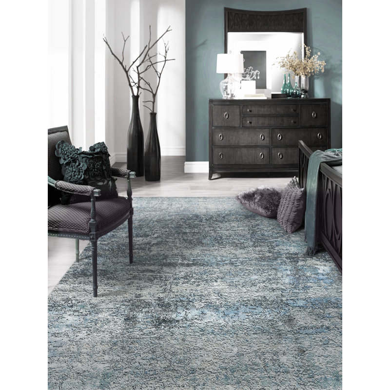 Mystique Abstract Area Rug in Blue, Rectangle 10' x 14'