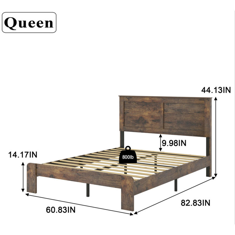 Cadre de lit plateforme en bois, cadre de lit grand, Grand lit, Brun