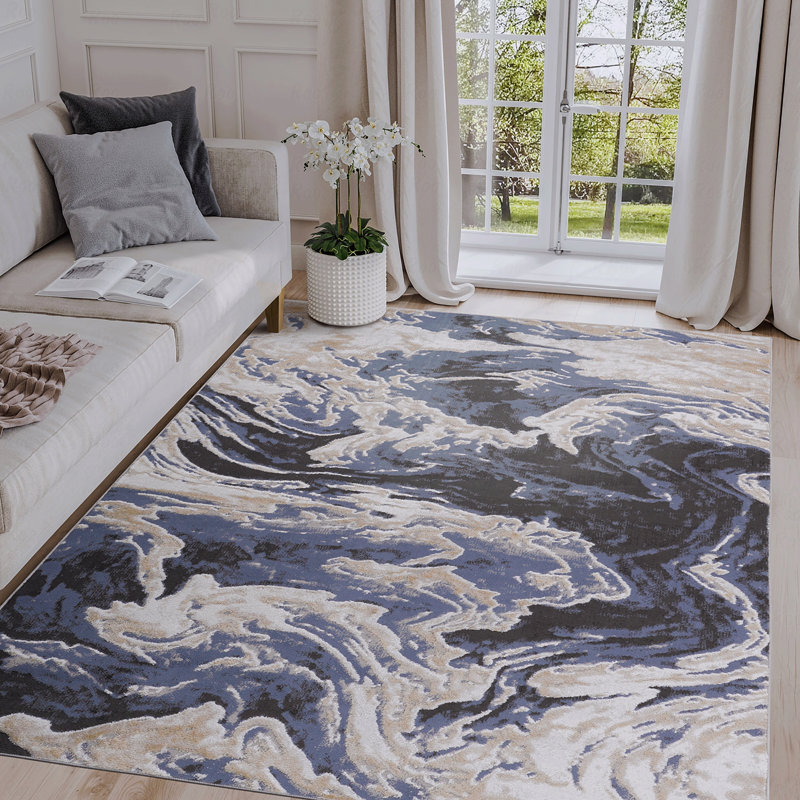 Tapis abstrait élégant et résistant aux taches, Rectangle 7 pi 9 po x 10 pi