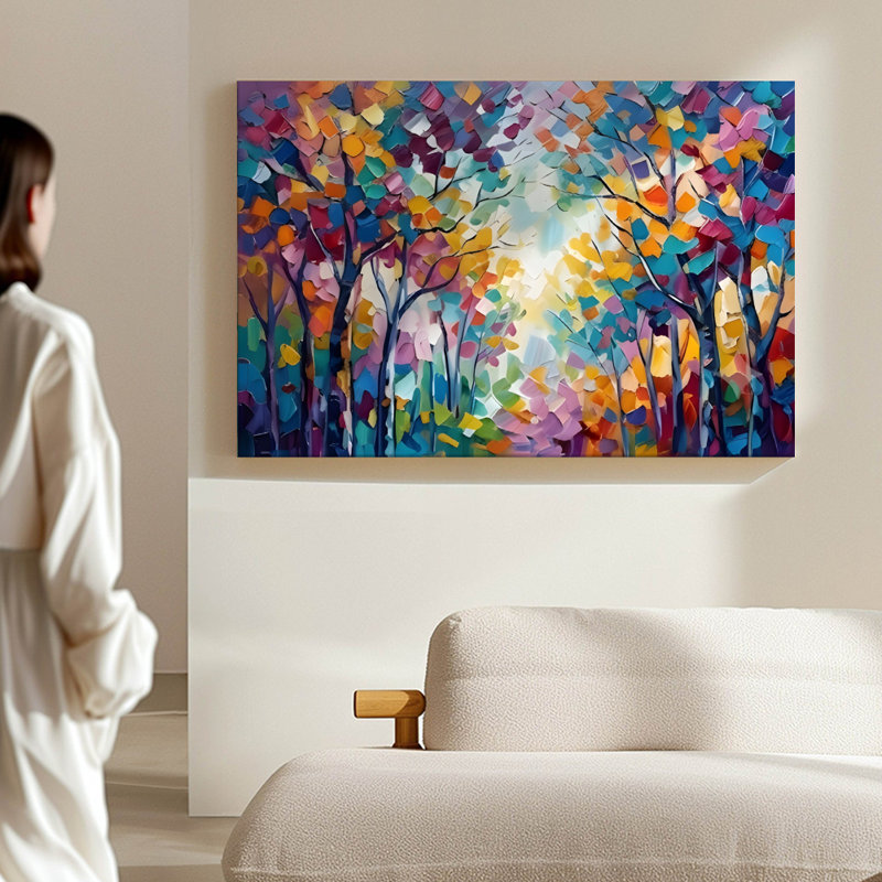 Vibrant Mosaic Trees Abstract Framed Canvas Wall Art