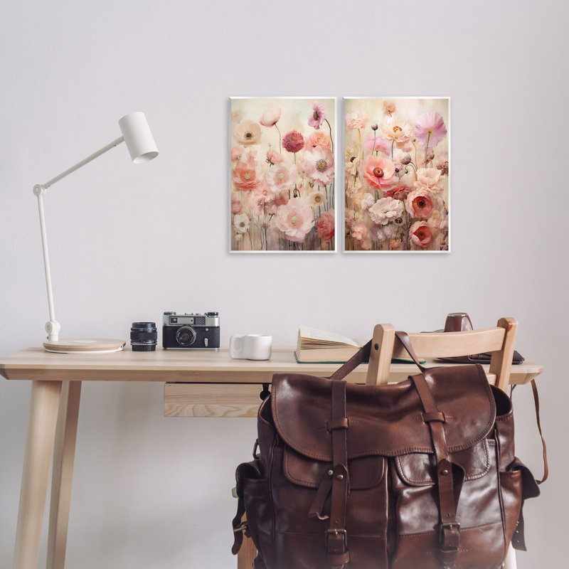 «Pink Blush Floral Field», ensemble de 2 plaques murales par RileyB