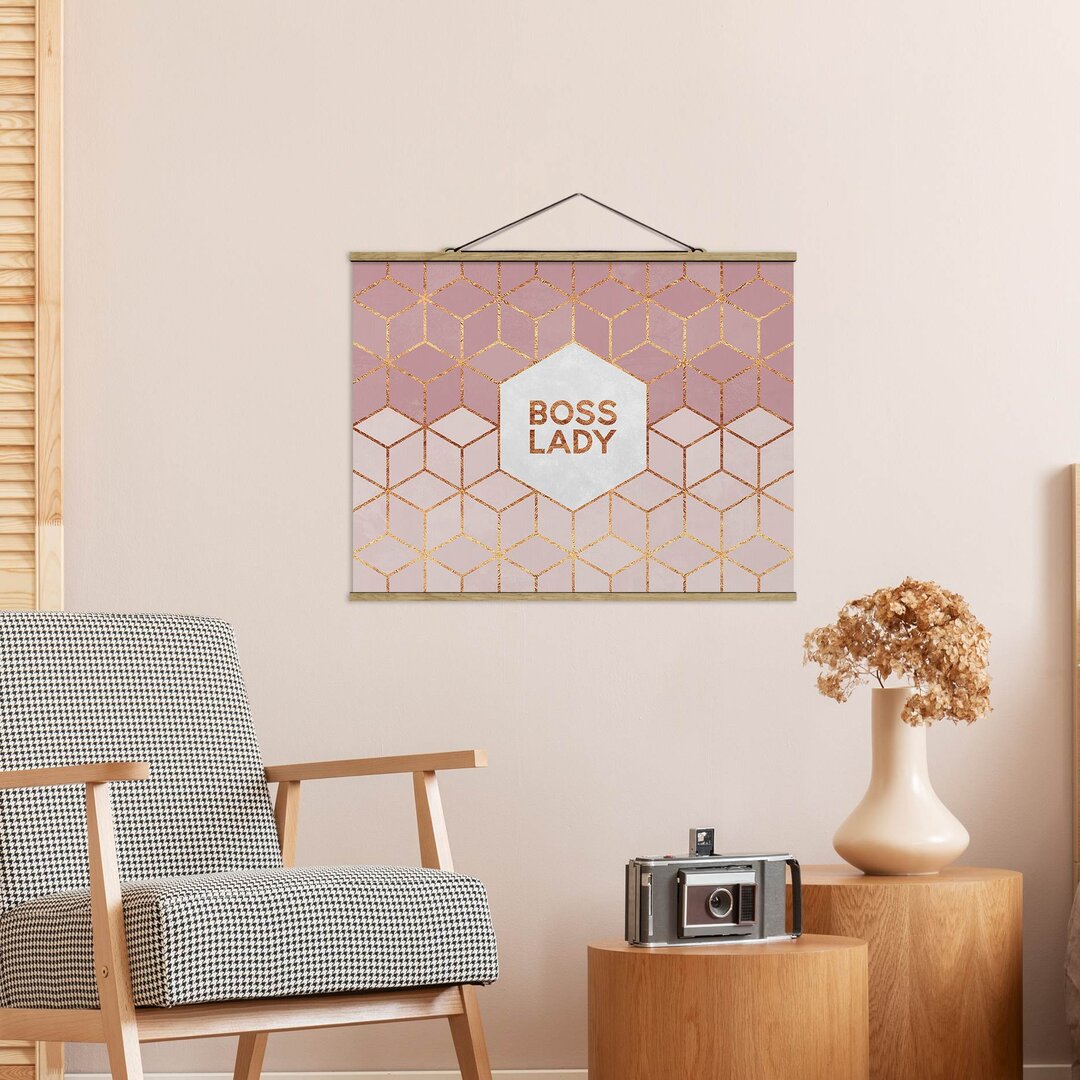 Stoffbild Boss Lady Hexagons Pink von Elisabeth Fredriksson