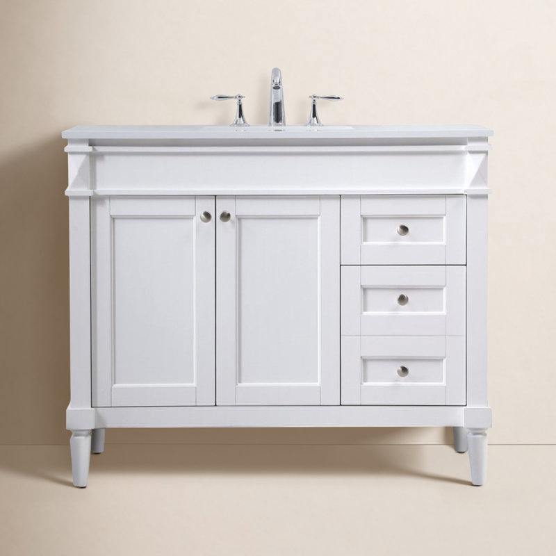 Readington 42'' Single Bathroom Vanity with Engineered Marble Top, White