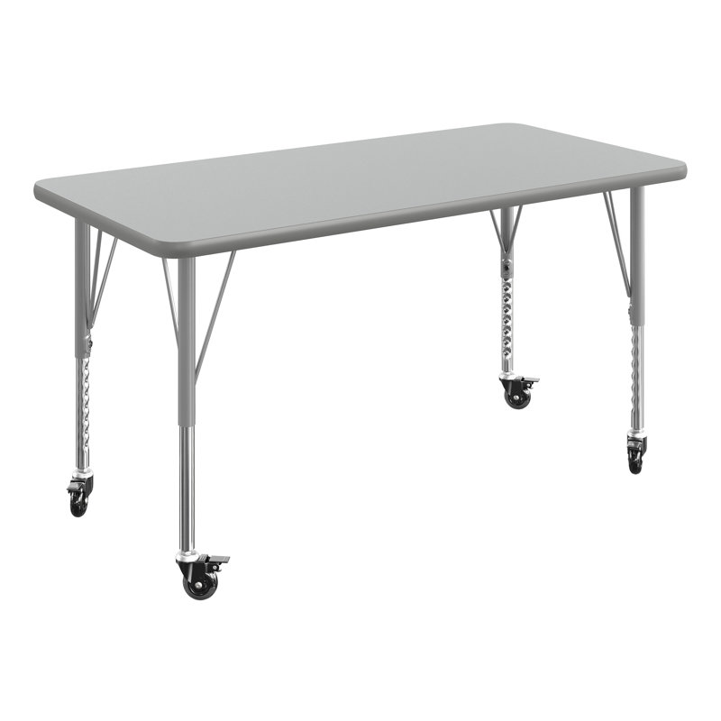 Table d'activité rectangulaire en stratifié Goddard Mobile l 24 po x L 48 po, L 36 po x P 72 po x H 22,25 po à 30,37 po, Gris