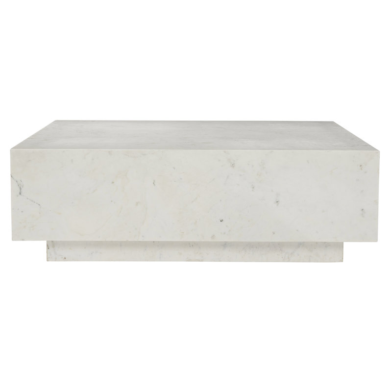 Transitional Banswara Marble Square Coffee Table with Casters