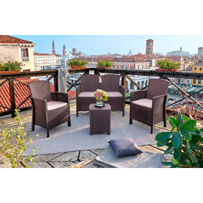 Outdoor Lounge Set Nettuno, Garden Set with Cushions, Rattan Effect