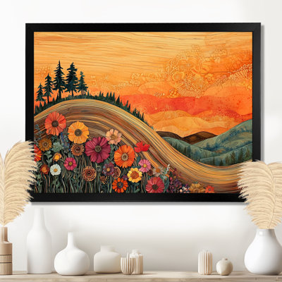 Fleurs saisonnières dans un paysage de campagne III - Décoration murale fleurs saisonnières