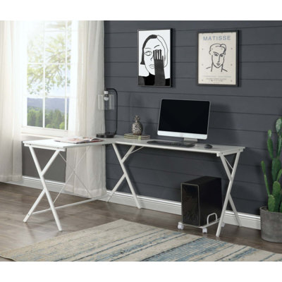 Bureau d'ordinateur en L avec plateau de table spacieux et structure en métal robuste pour les espaces compacts