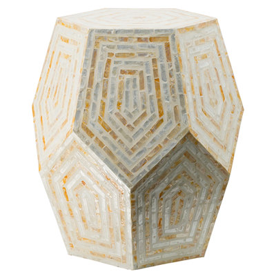 Hexagonal Capes Stool 18X18x21 Inches, With Cream And Yellow Shades, Inlay Highlights, Diamond Forms, Working As Or Side Table Traits, Shaped Decoratives, To Be Used