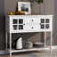 Living Room Buffet avec tablette inférieure en blanc, armoire de rangement - conception exquise, 2 armoires, tiroirs, console de construction blanche spacieuse, deux armoires en bois massif-121047305