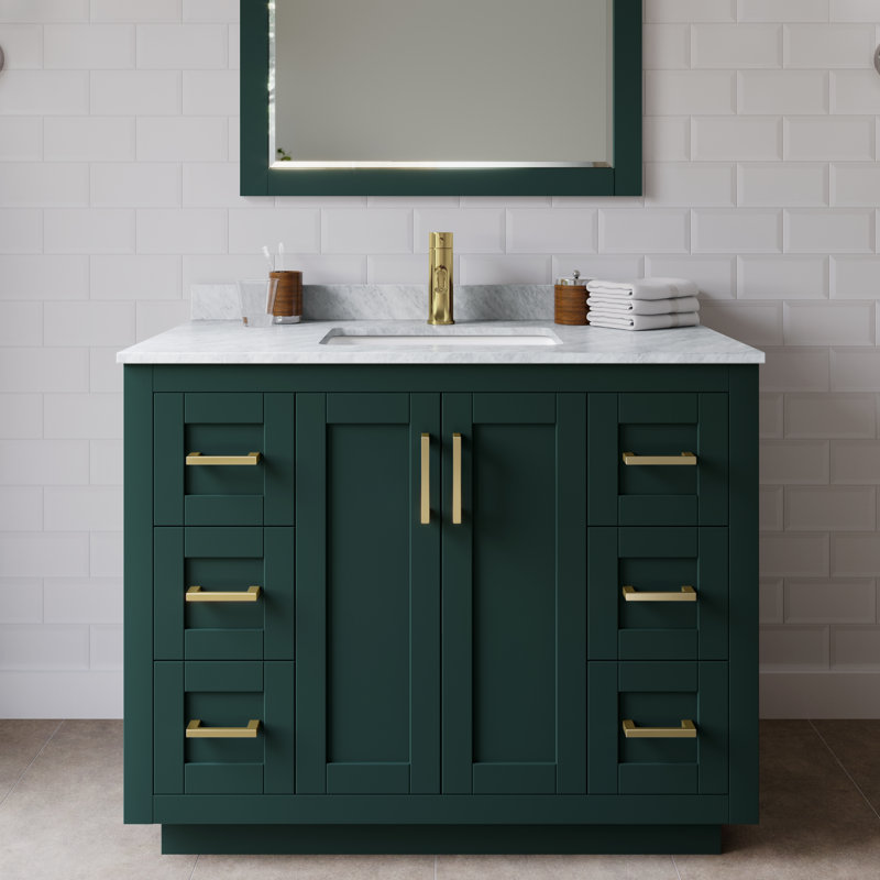 Miranda 42" Freestanding Single Bathroom Vanity with Marble Top, Brushed Gold, Green