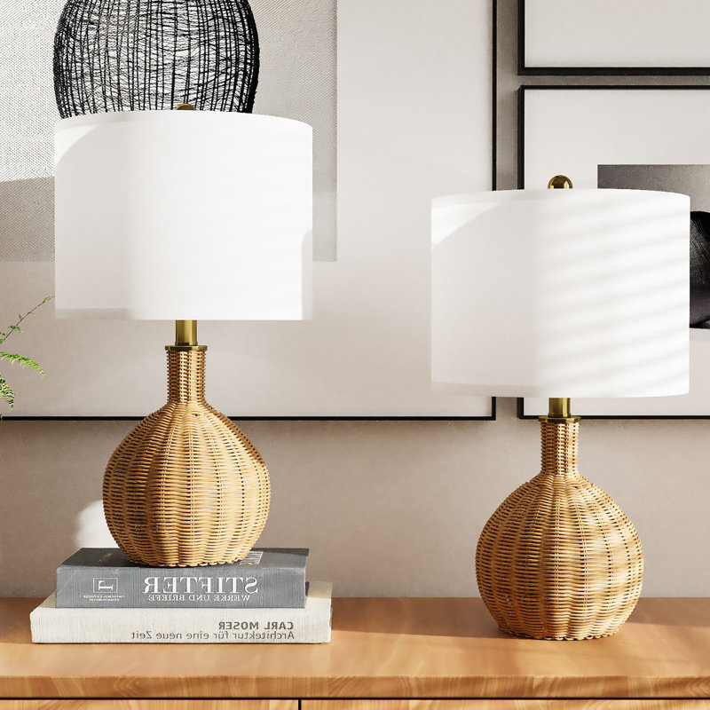 Anson 22'' Rattan Metal Table Lamp Set