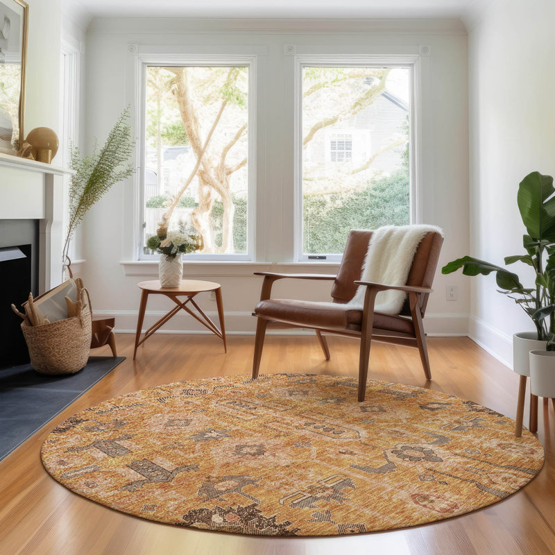 Premium Machine Washable Prisco Terracotta Rug, Round 8'
