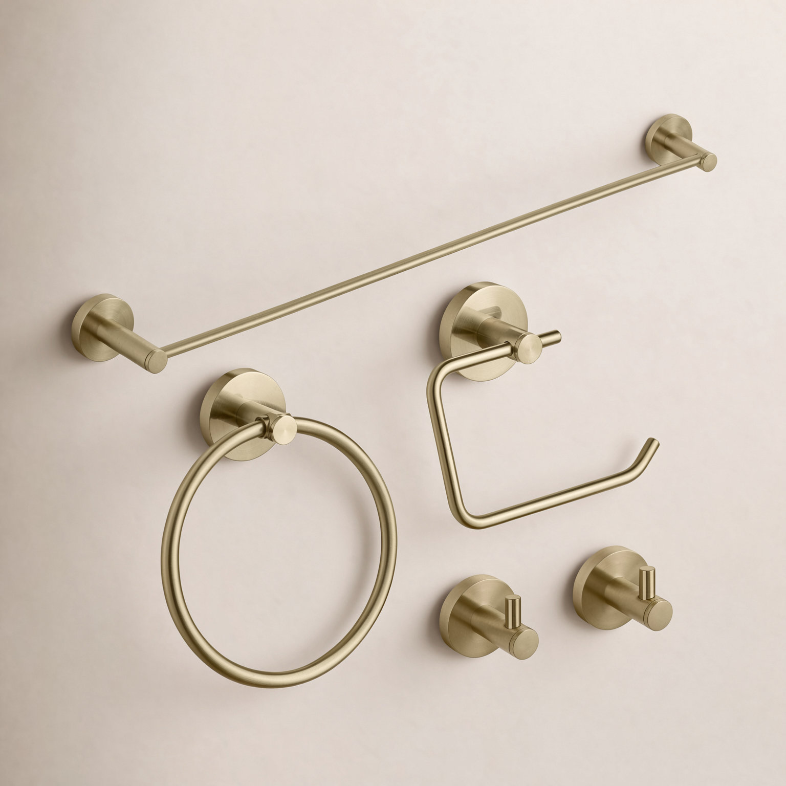 Circular 5-Piece Bathroom Hardware Set, Brushed Gold
