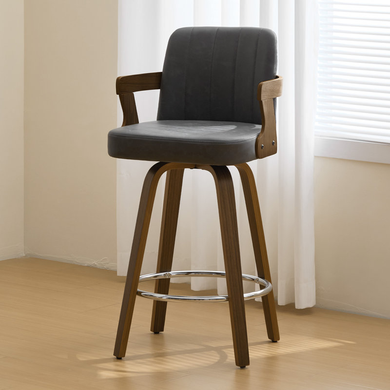 26" Upholstered Swivel Counter & Bar Stool with Armrest, Gray, Counter Stool (26" Seat Height)