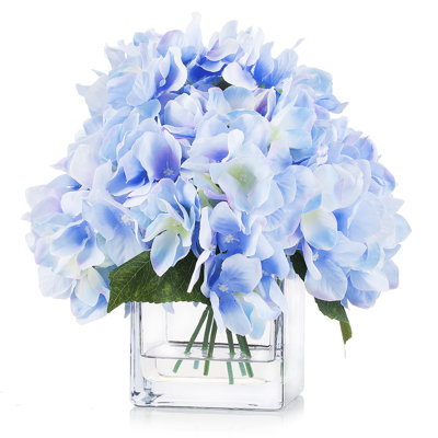 Faux Silk Hydrangea Arrangement in Vase
