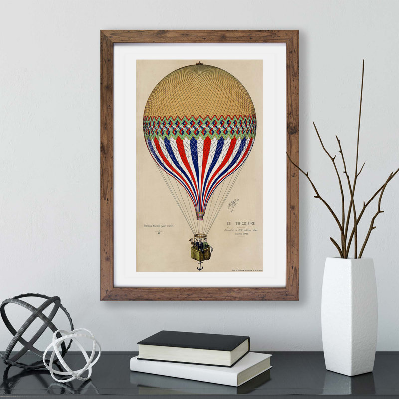 Hot Air Balloon In France - Single Picture Frame Painting, 24cm H x 33cm W x 2cm D, Walnut