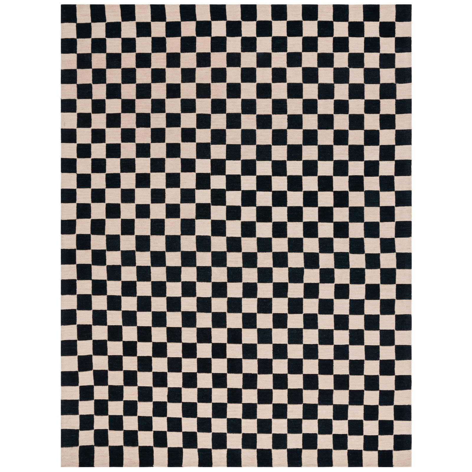 Freesia Black Beige Hand-Tufted Checkered Rug, Rectangle 9' x 12'
