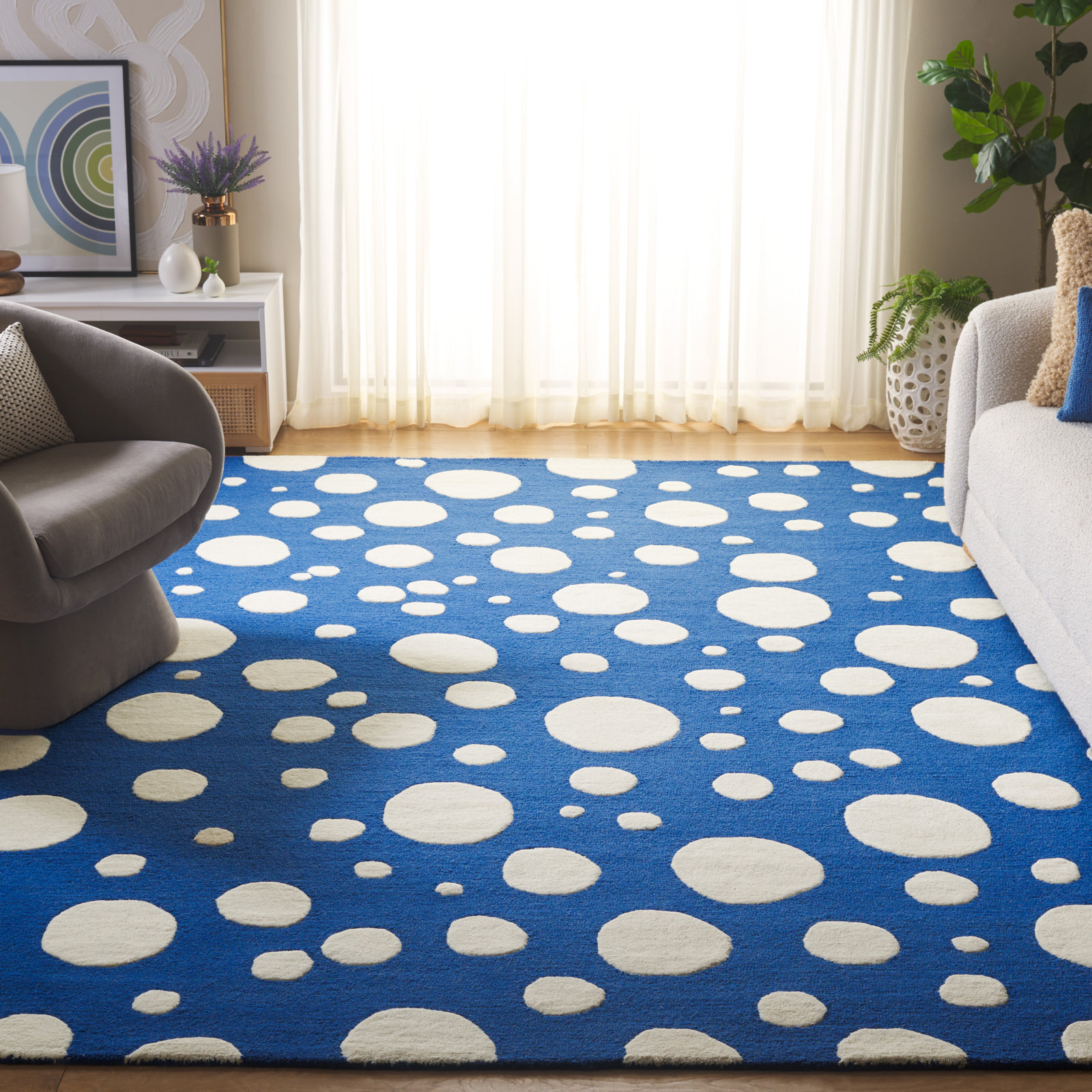 Camey Blue Ivory Hand-Woven Rug, Rectangle 8' x 10'