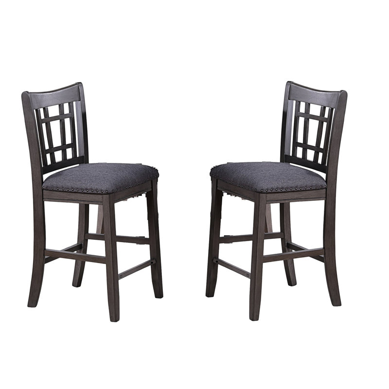 De 2 chaises de hauteur de comptoir, coussin de siège en tissu gris, bois massif, dossier carré, siège très confortable de haute couleur, siège rembourré, dossier coupé, salle à manger contemporaine