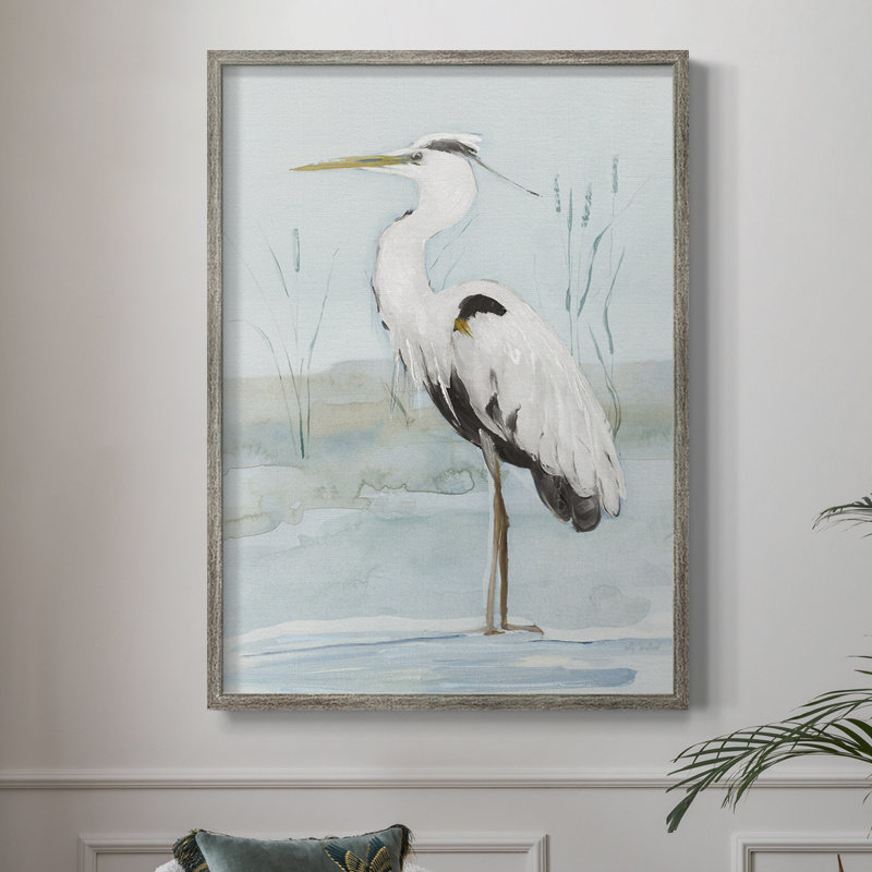 Heron on Blue II Framed Print - Solid Wood, 21" H x 17" W